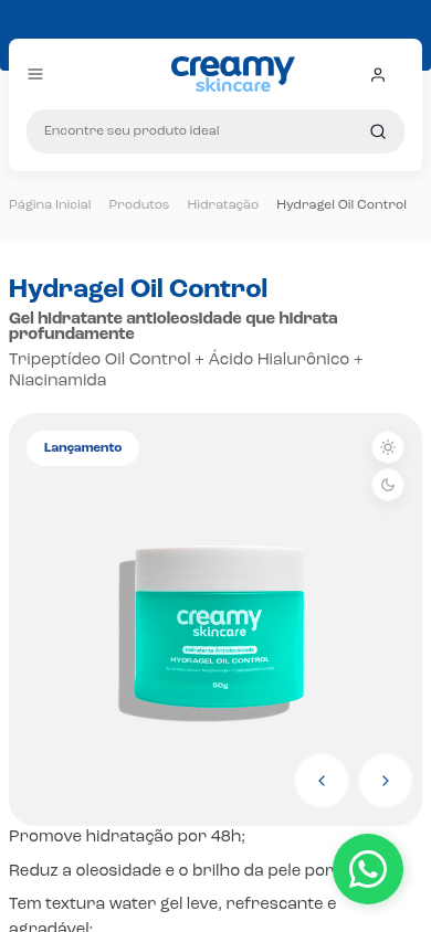 Produto Creamy no mobile