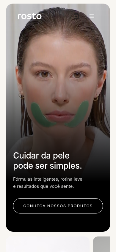 Primeira dobra mobile do site Rosto Brasil